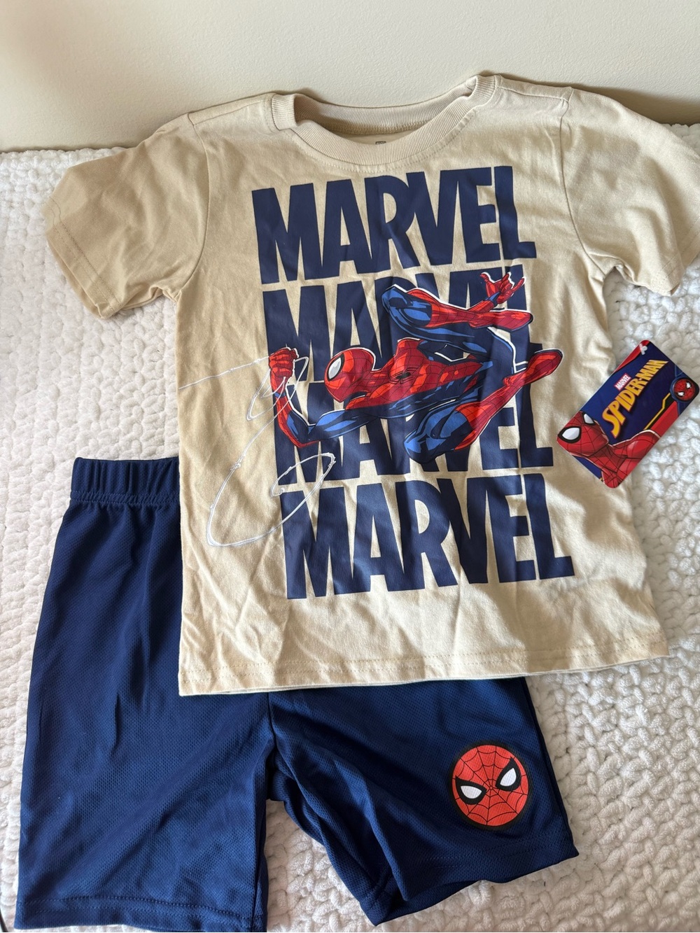 Marvel Kids Beige and Navy Spider-Man Tee & Shorts Set
